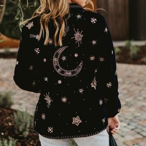 Navy velvet embroidered blazer